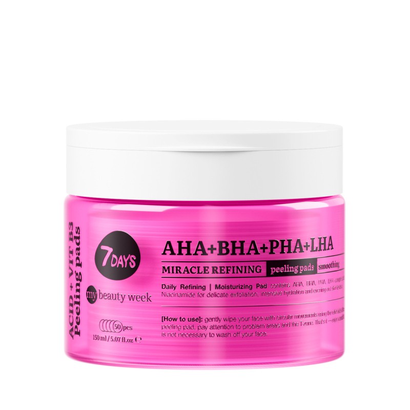 Exfoliating Peeling Pads, AHA+BHA-PHA+LHA, 50 δισκία, 7DAYS