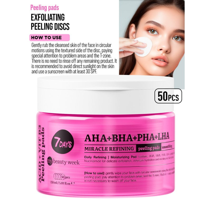 Exfoliating Peeling Pads, AHA+BHA-PHA+LHA, 50 δισκία, 7DAYS