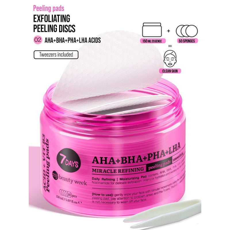 Exfoliating Peeling Pads, AHA+BHA-PHA+LHA, 50 δισκία, 7DAYS
