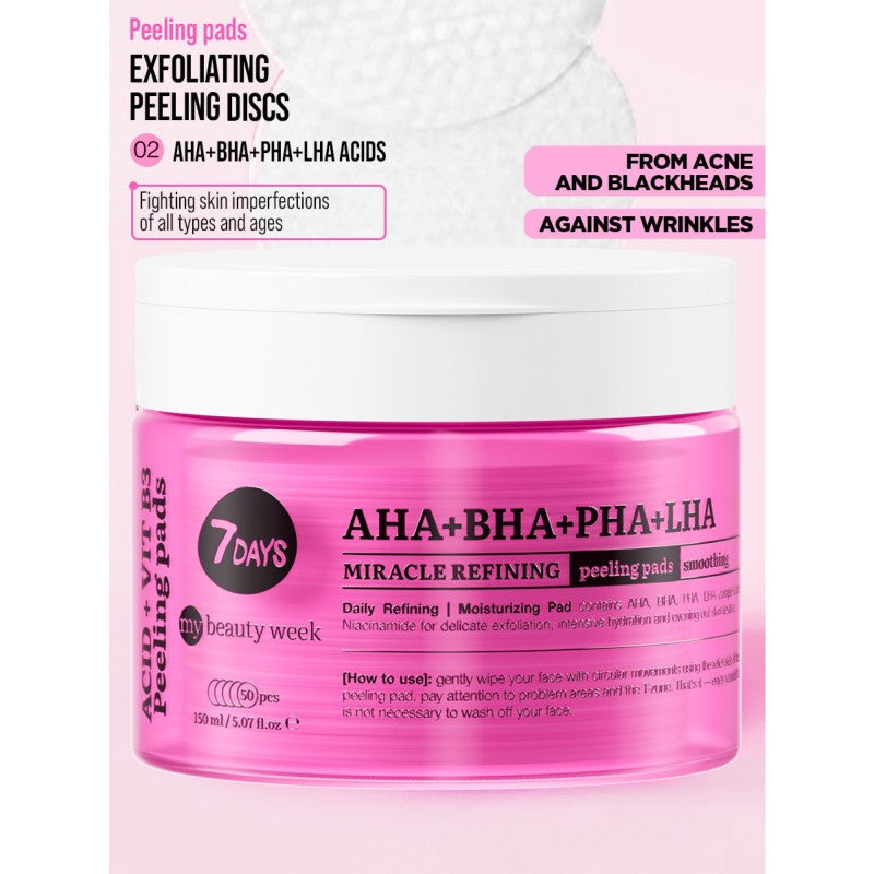 Exfoliating Peeling Pads, AHA+BHA-PHA+LHA, 50 δισκία, 7DAYS