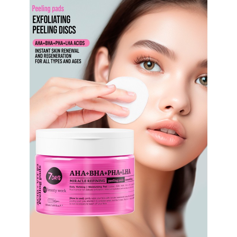 Exfoliating Peeling Pads, AHA+BHA-PHA+LHA, 50 δισκία, 7DAYS