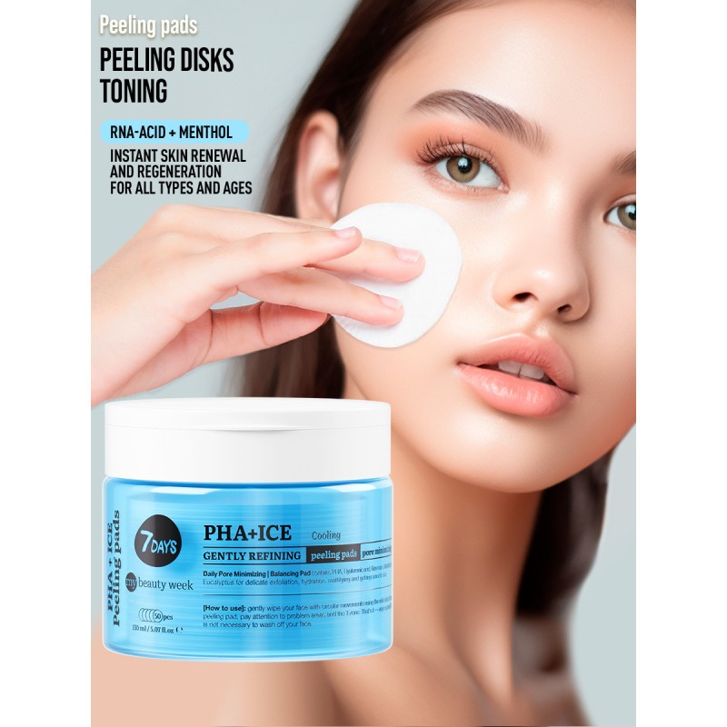 Exfoliating Peeling Pads, PHA+ICE, 50 δισκία, 7DAYS