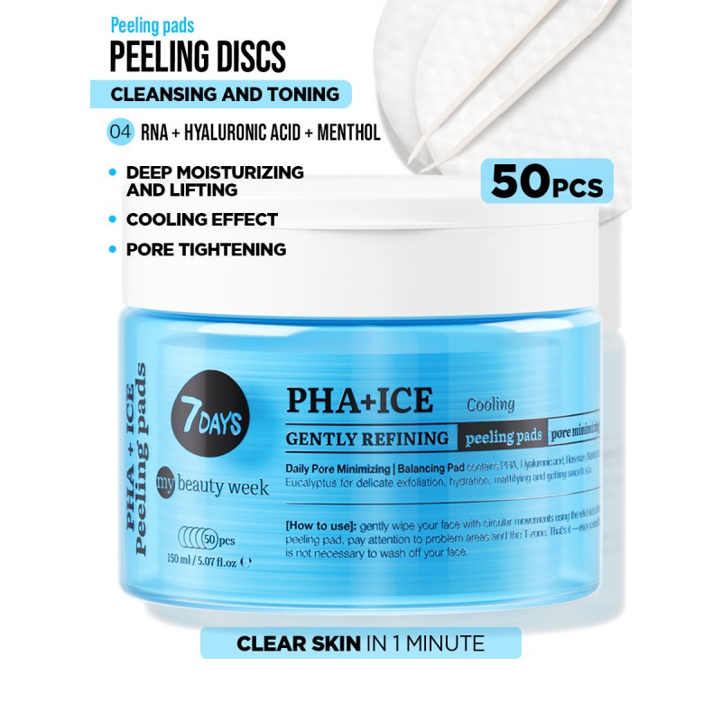 Exfoliating Peeling Pads, PHA+ICE, 50 δισκία, 7DAYS