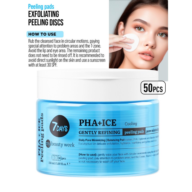 Exfoliating Peeling Pads, PHA+ICE, 50 δισκία, 7DAYS