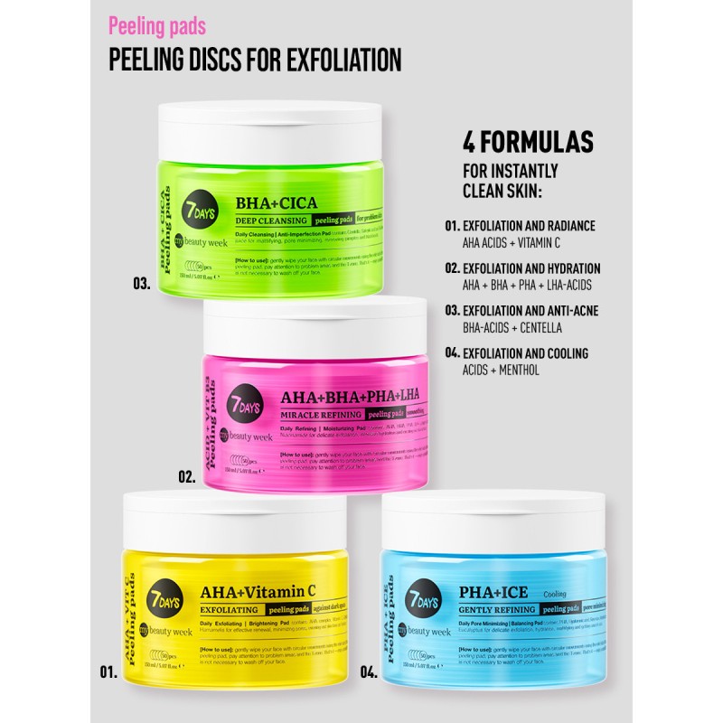 Exfoliating Peeling Pads, PHA+ICE, 50 δισκία, 7DAYS