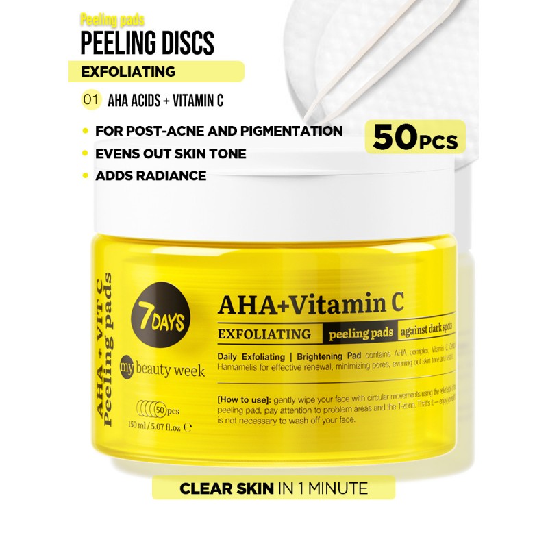 Exfoliating Peeling Pads, AHA+VITAMIN C, 50 δισκία, 7DAYS