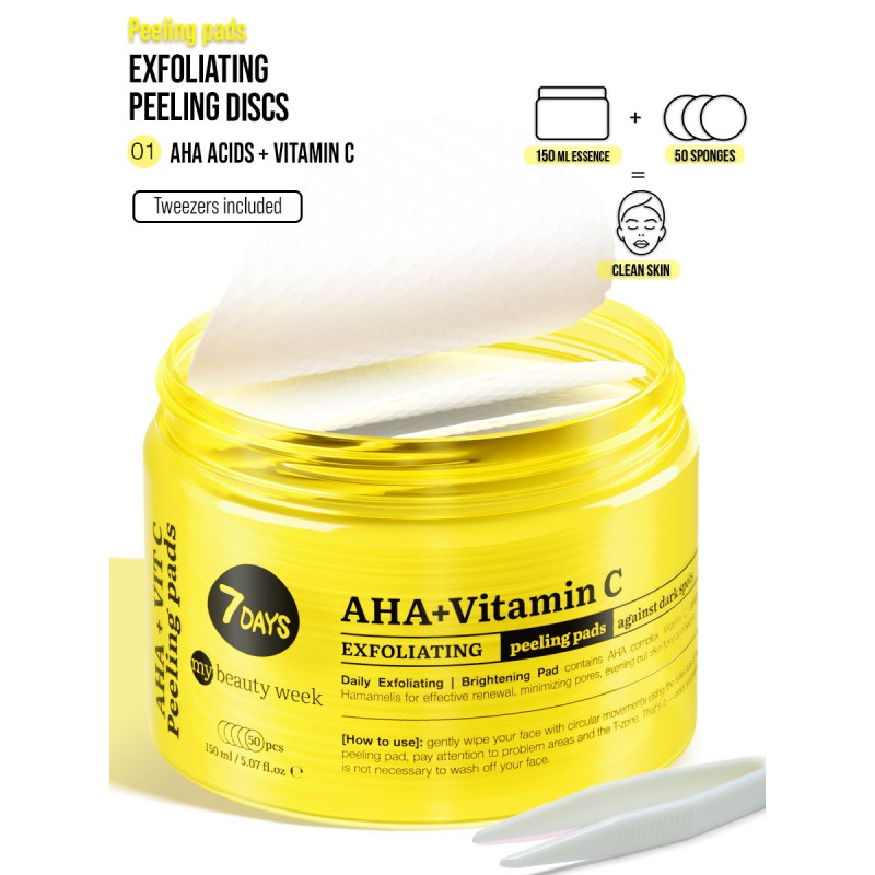 Exfoliating Peeling Pads, AHA+VITAMIN C, 50 δισκία, 7DAYS