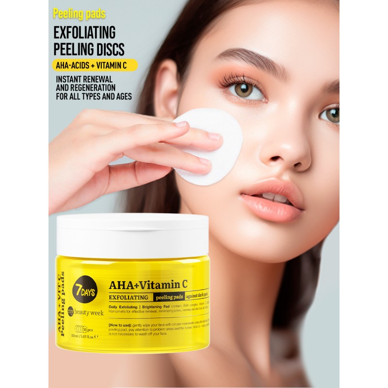 Exfoliating Peeling Pads, AHA+VITAMIN C, 50 δισκία, 7DAYS